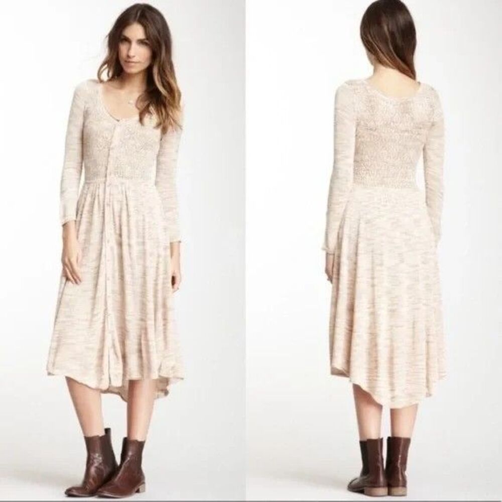 Free People Dress Women's S Knit Button Up Beige Tan Natural Boho Festival NEW